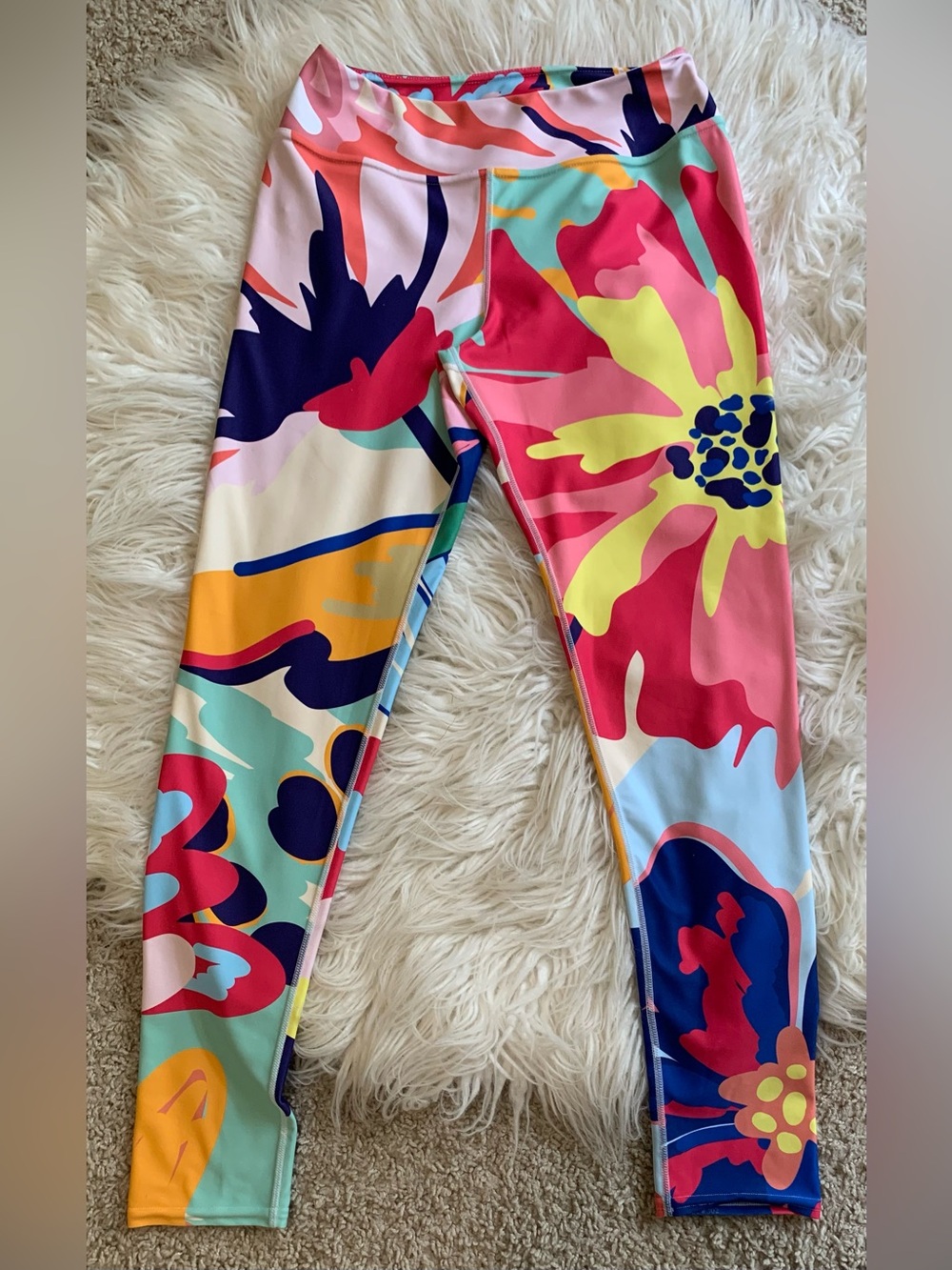 High-Rise Multicolor Abstract Print Leggings - Pink & Coral